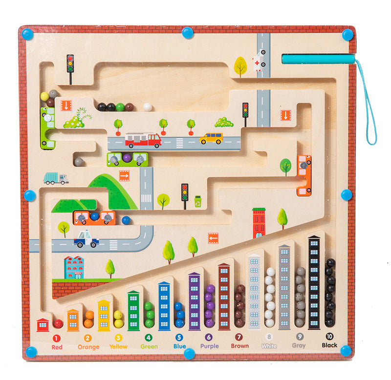 Wooden Magnetic Color Sorting & Counting Maze Toy