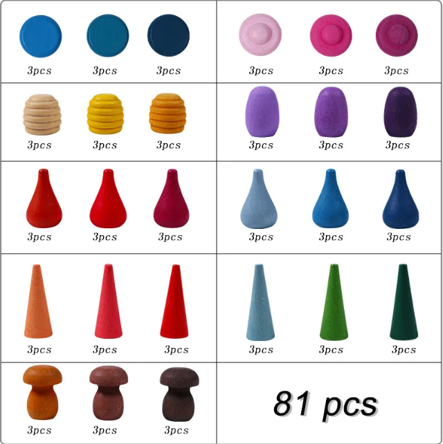 Rainbow Mushroom Wooden Stacking Blocks for Balance & Color Play
