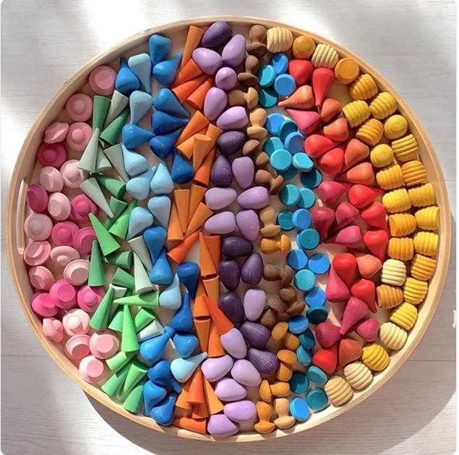 Rainbow Mushroom Wooden Stacking Blocks for Balance & Color Play