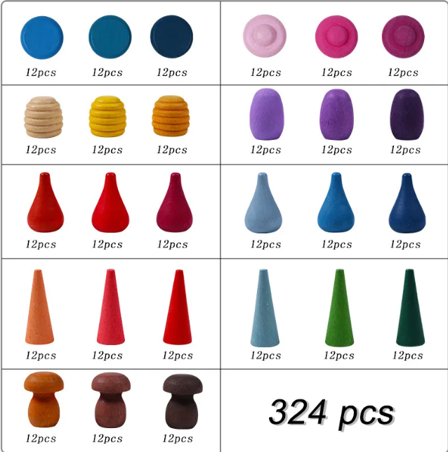 Rainbow Mushroom Wooden Stacking Blocks for Balance & Color Play