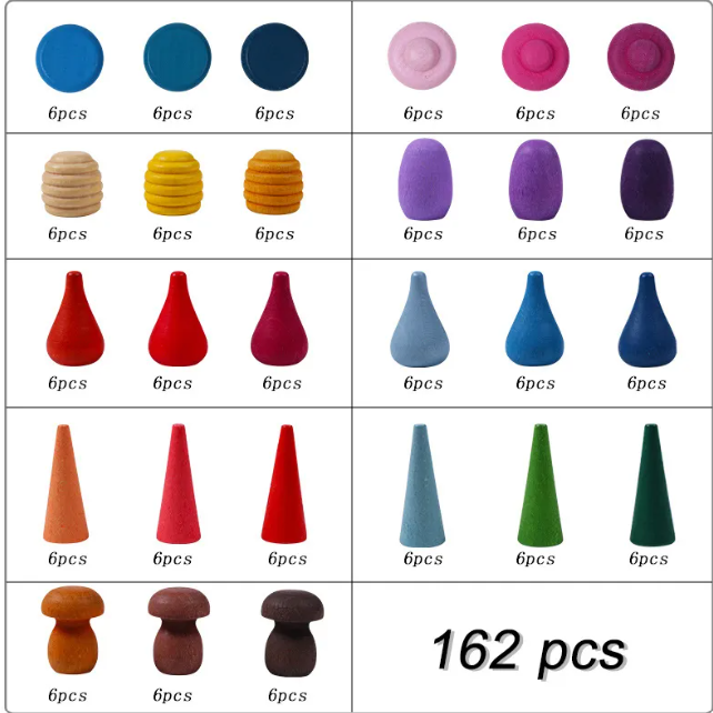 Rainbow Mushroom Wooden Stacking Blocks for Balance & Color Play