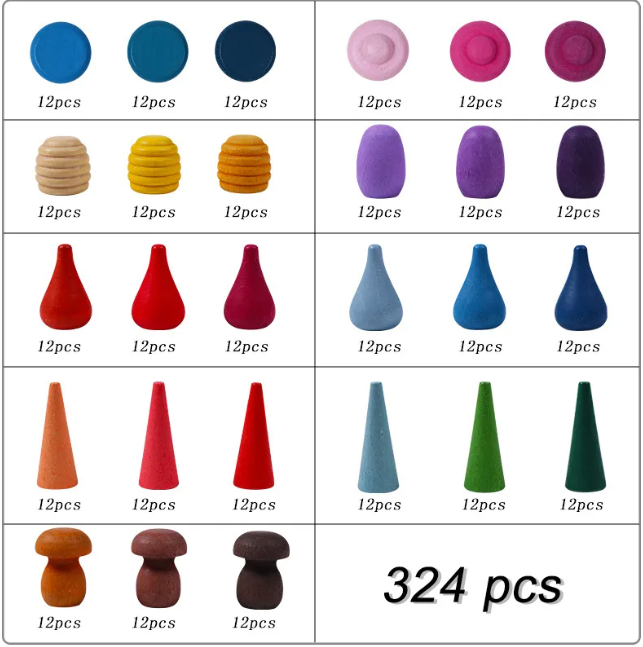 Rainbow Mushroom Wooden Stacking Blocks for Balance & Color Play