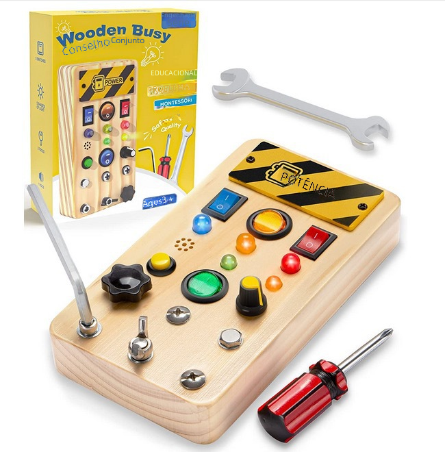 LED Wooden Busy Board for Fine Motor Skills & Sensory Play