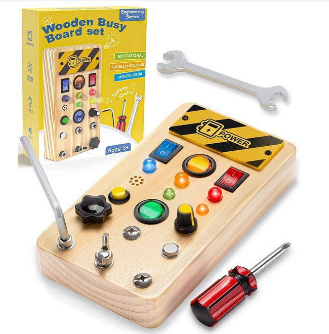 LED Wooden Busy Board for Fine Motor Skills & Sensory Play